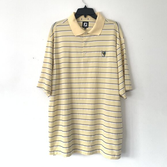 Footjoy Yellow Striped Short Sleeve Polo Shirt VCSP Crest Logo XL Golf Stretch - Picture 1 of 8